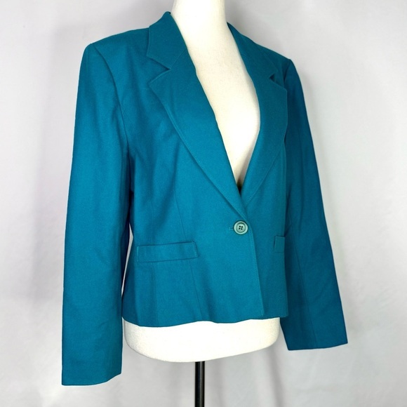Vintage Pendleton blazer teal wool made in USA cropped 12 petite - Picture 7 of 7